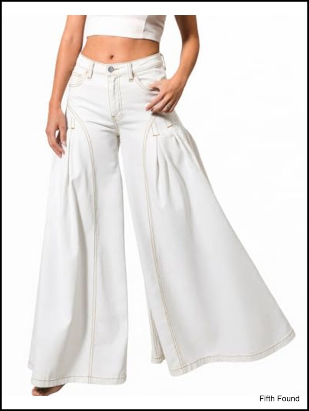 High Waist Bell Bottom Flared Wide Leg Pleated Denim Pants
